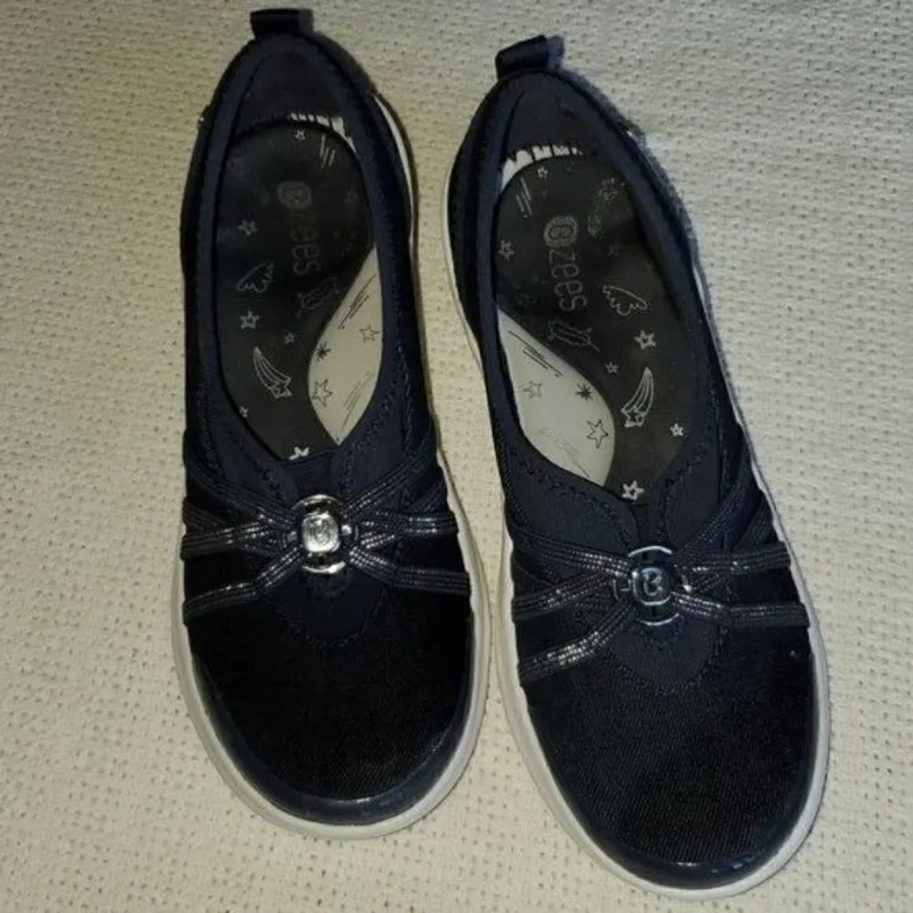 Bzees Navy Blue Slip On Loafers Cloud Technology Wedge Comfort Shoes Womens 6.5 - Picture 2 of 9